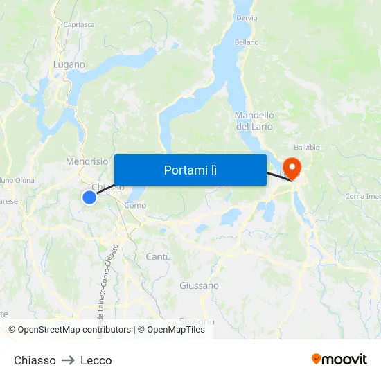Chiasso to Lecco map