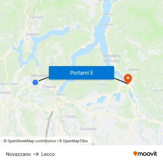 Novazzano to Lecco map