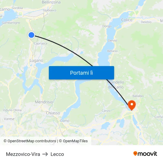 Mezzovico-Vira to Lecco map