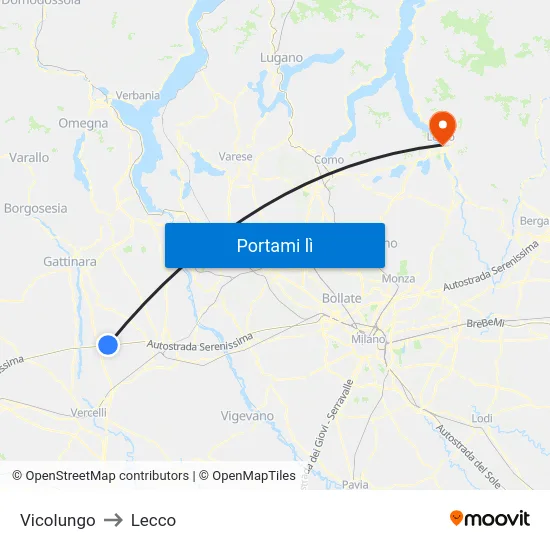 Vicolungo to Lecco map