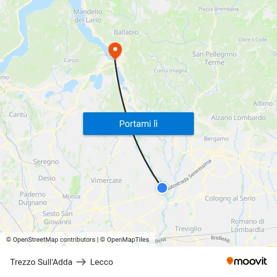 Trezzo Sull'Adda to Lecco map