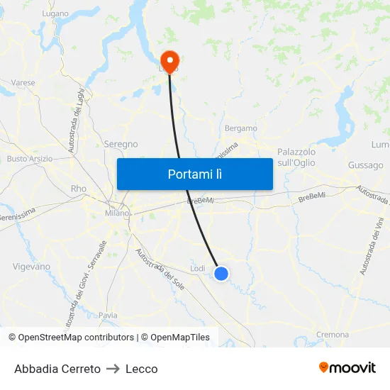 Abbadia Cerreto to Lecco map