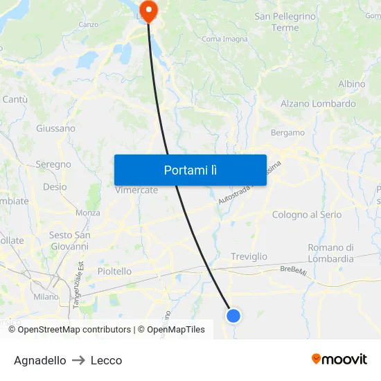 Agnadello to Lecco map