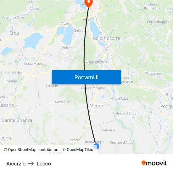 Aicurzio to Lecco map
