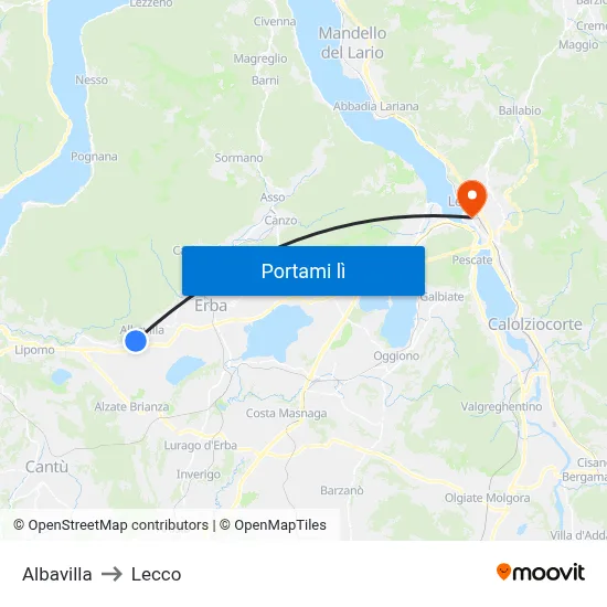 Albavilla to Lecco map