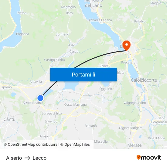 Alserio to Lecco map