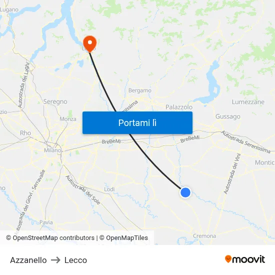 Azzanello to Lecco map
