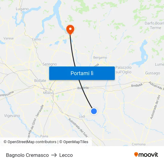 Bagnolo Cremasco to Lecco map