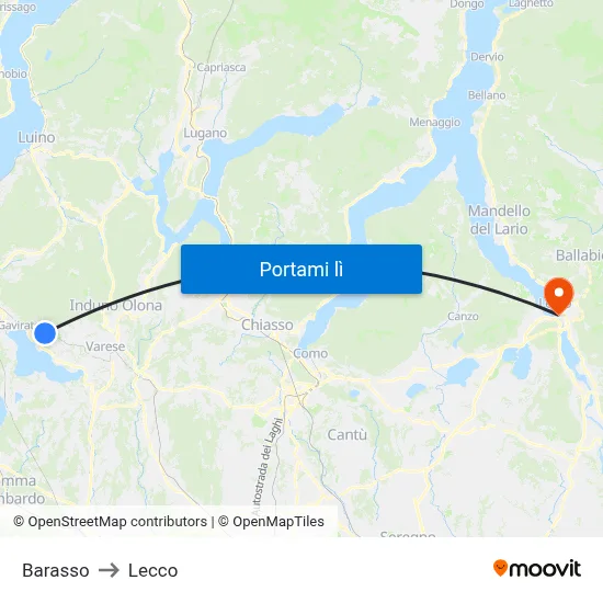 Barasso to Lecco map