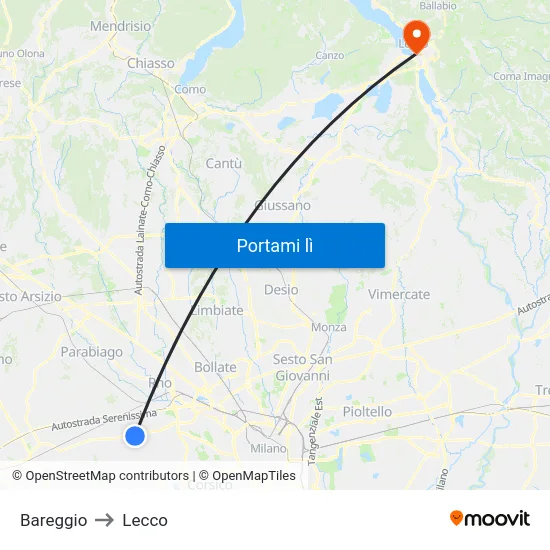 Bareggio to Lecco map