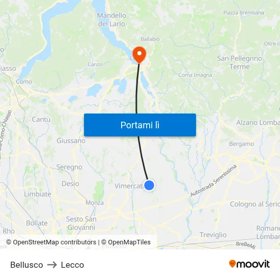 Bellusco to Lecco map
