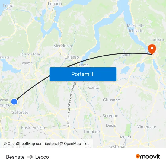Besnate to Lecco map