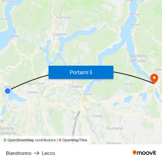 Biandronno to Lecco map