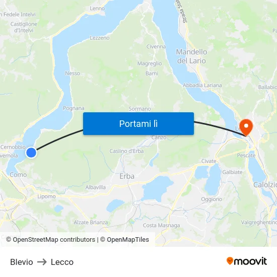 Blevio to Lecco map