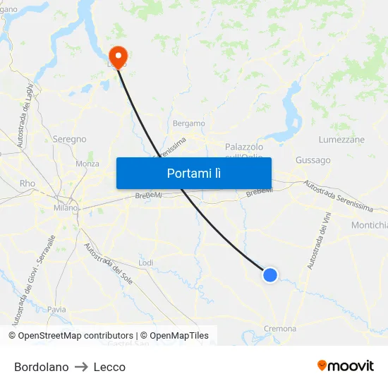 Bordolano to Lecco map