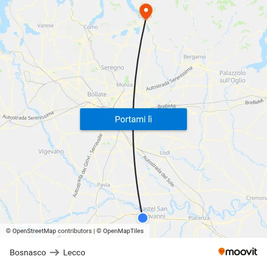 Bosnasco to Lecco map