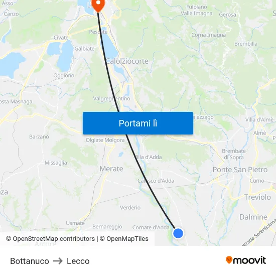 Bottanuco to Lecco map