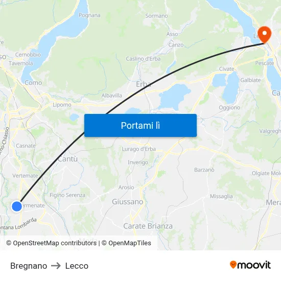 Bregnano to Lecco map