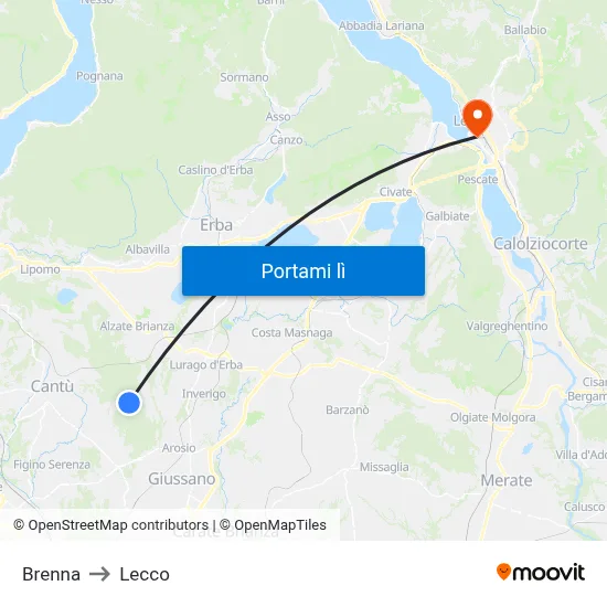 Brenna to Lecco map