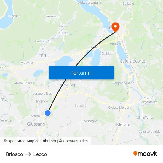 Briosco to Lecco map