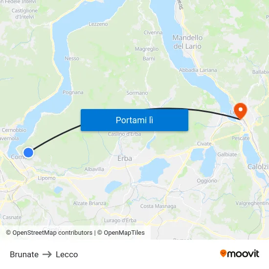 Brunate to Lecco map