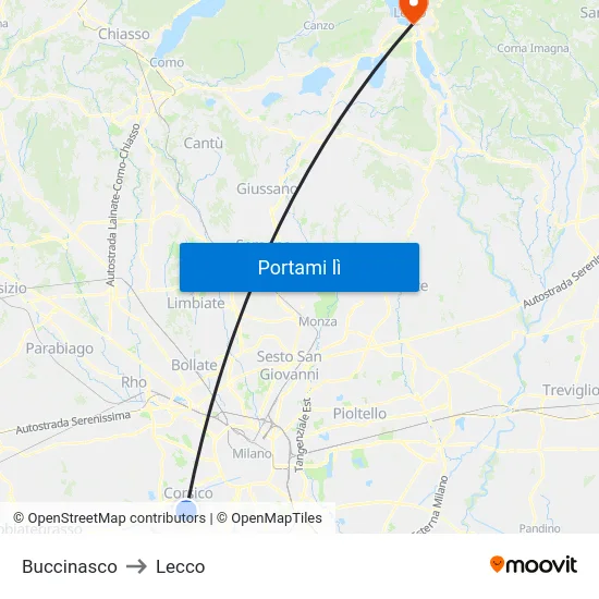 Buccinasco to Lecco map