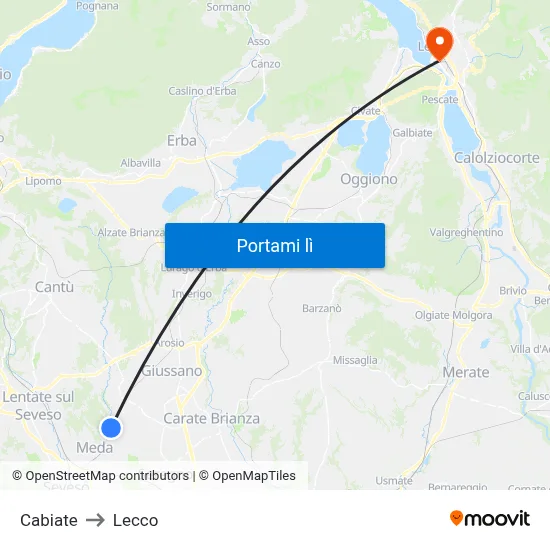 Cabiate to Lecco map