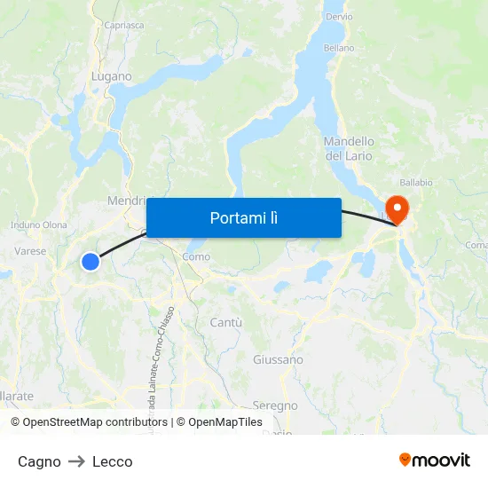Cagno to Lecco map