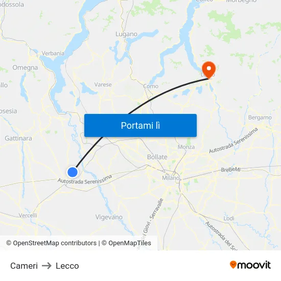 Cameri to Lecco map