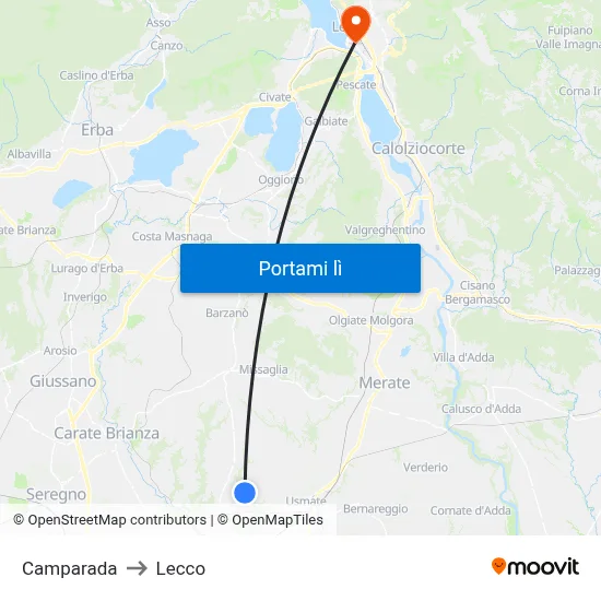 Camparada to Lecco map