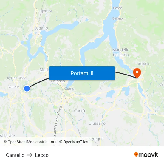 Cantello to Lecco map