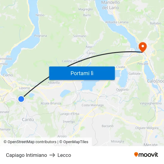 Capiago Intimiano to Lecco map