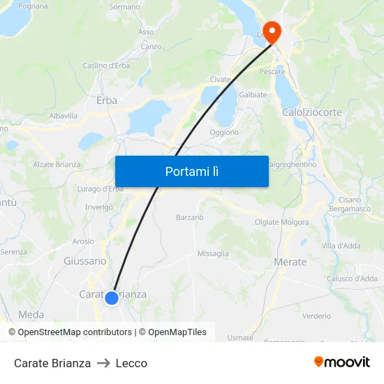 Carate Brianza to Lecco map