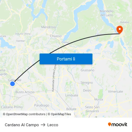 Cardano Al Campo to Lecco map