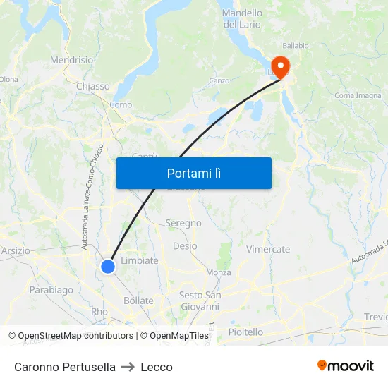 Caronno Pertusella to Lecco map