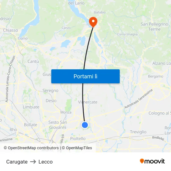 Carugate to Lecco map