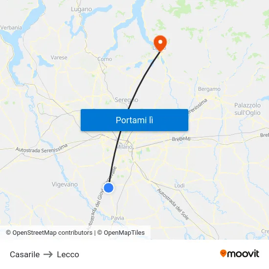 Casarile to Lecco map