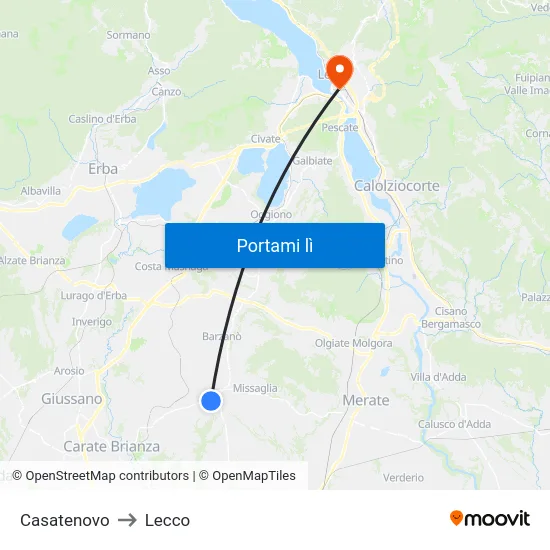 Casatenovo to Lecco map