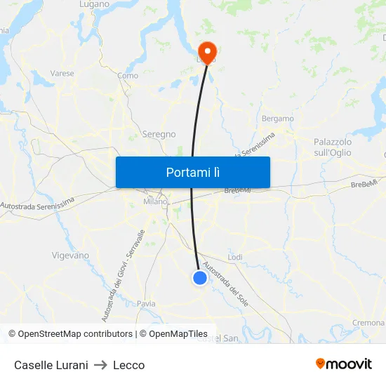 Caselle Lurani to Lecco map