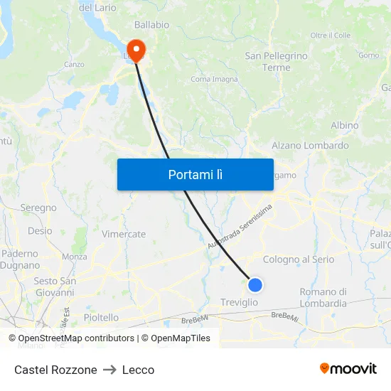 Castel Rozzone to Lecco map