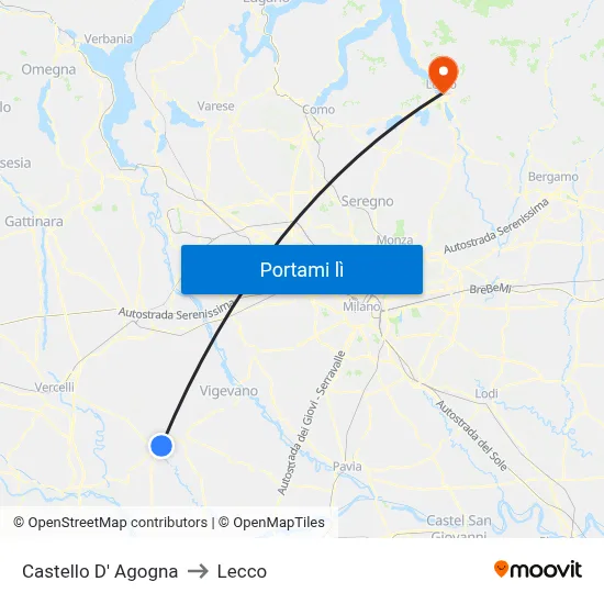 Castello D' Agogna to Lecco map