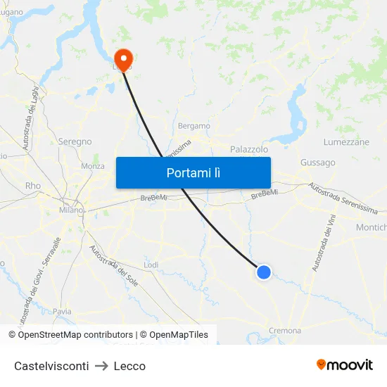 Castelvisconti to Lecco map
