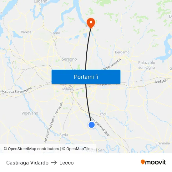 Castiraga Vidardo to Lecco map
