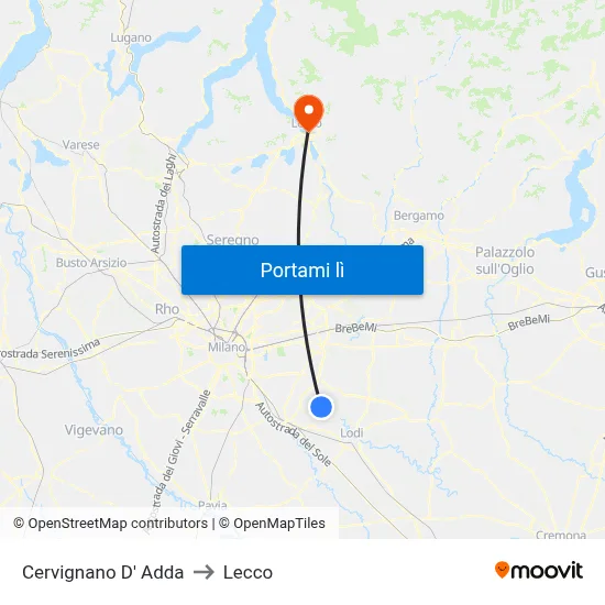 Cervignano D' Adda to Lecco map