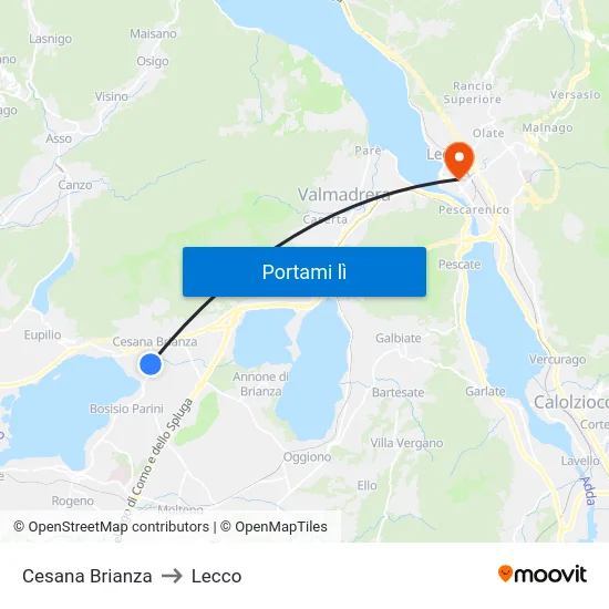 Cesana Brianza to Lecco map