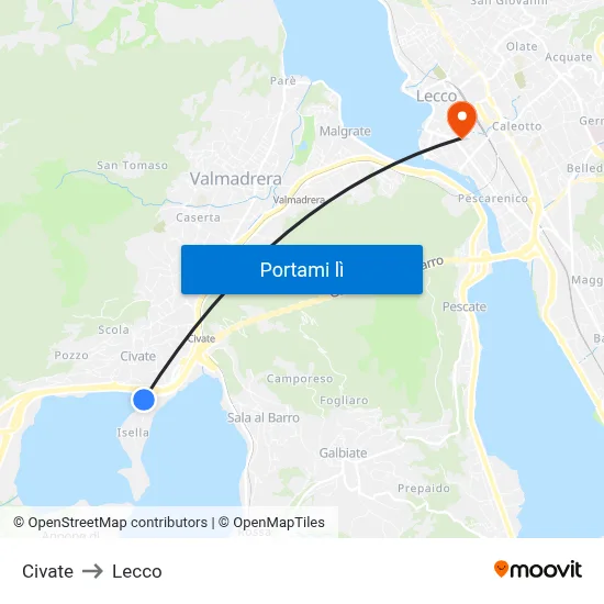 Civate to Lecco map