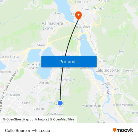 Colle Brianza to Lecco map