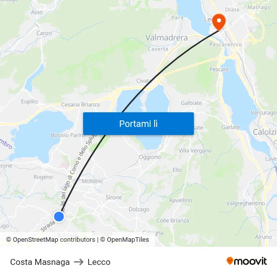 Costa Masnaga to Lecco map