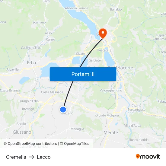 Cremella to Lecco map