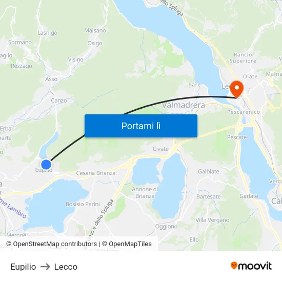Eupilio to Lecco map